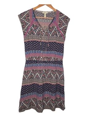 Matilda Jane Womens Boho Floral Mixed Print Smock Waist Cap Sleeve Dress Small